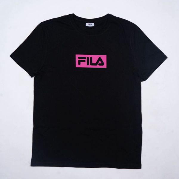 Camisetas Manga Corta Fila Mujer Negras / Rosas - Ali Oversized - España 263814GIC